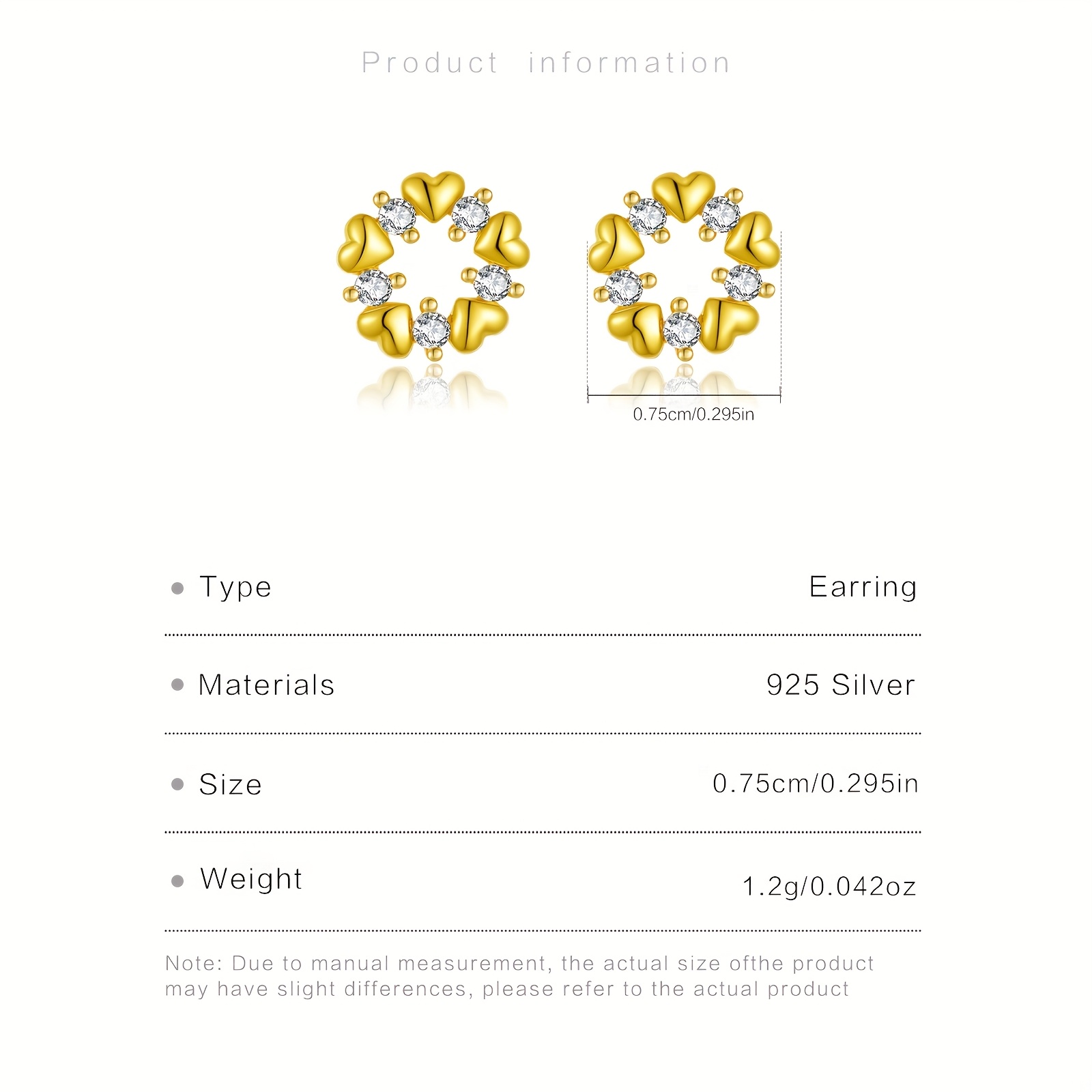 S925 Silver Double Heart Ear Studs, Valentine's Day Gift